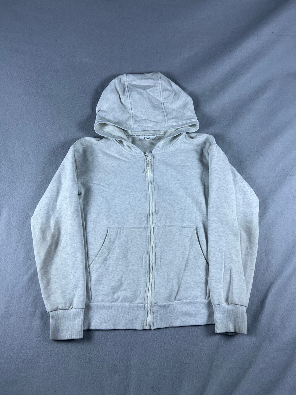 Athleta Hoodie Girls 2XL/16 Gray Heathered Thumbholes Zip Up Fleece Sweatshirt